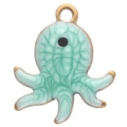 Mini Octopus Charm 12x10 mm with Epoxy - 304 Gold Stainless Steel - Green x1