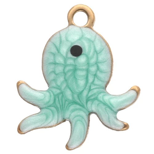 Mini Octopus Charm 12x10 mm with Epoxy - 304 Gold Stainless Steel - Green x1