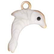 Mini dolphin charm 12x8 mm with epoxy - 304 Gold stainless steel - White x1