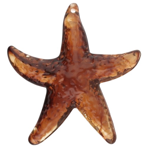 Acrylic starfish pendant 49x45 mm - Marbled brown x1