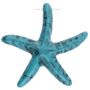 Starfish 37x38 mm resin pendant - Turquoise blue - Marbled black x1
