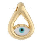 10x7 mm teardrop-shaped charm with eye pattern and epoxy resin - Fine gold plated - White x1
