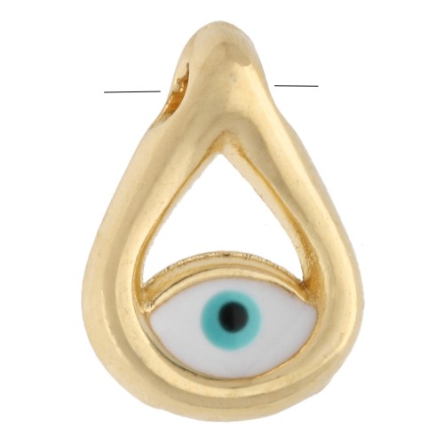 10x7 mm teardrop-shaped charm with eye pattern and epoxy resin - Fine gold plated - White x1