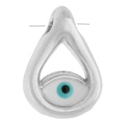 10x7mm teardrop-shaped charm with epoxy resin eye pattern - Antique fine silver plated - White