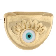 11x14 mm half-circle bead with eye pattern and epoxy resin - Fine gold plated - White x1