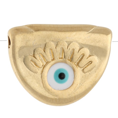 11x14 mm half-circle bead with eye pattern and epoxy resin - Fine gold plated - White x1