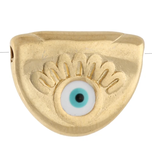 11x14 mm half-circle bead with eye pattern and epoxy resin - Fine gold plated - White x1