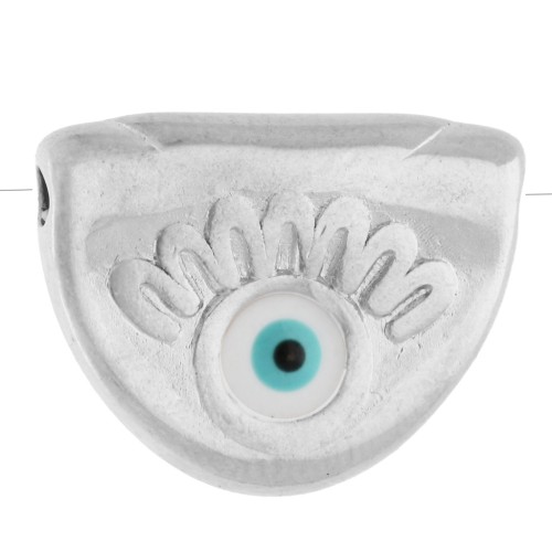 11x14 mm half-circle bead with eye pattern and epoxy - Antique fine silver plated - White