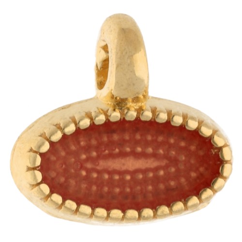 Mini oval charm, 8x9 mm, with epoxy resin - Fine gold plated - Orange x1