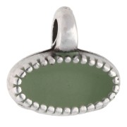 Mini oval charm, 8x9 mm, epoxy resin - Antique fine silver plated - Sage green
