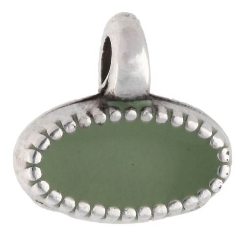 Mini oval charm, 8x9 mm, epoxy resin - Antique fine silver plated - Sage green