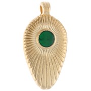 Ribbed point pendant, 25x13 mm, with epoxy resin - Fine gold plated - Green x1