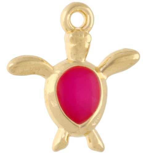 Turtle charm 18.5x17 mm - Fine gold plated - Neon pink x1