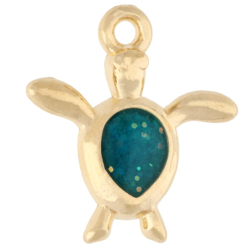Turtle Charm 18.5x17 mm - Fine gold plated - Glittery Green x1