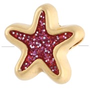 10 mm starfish bead with epoxy resin - Fine gold plated - Rose glitter x1
