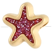 10 mm starfish bead with epoxy resin - Fine gold plated - Rose glitter x1