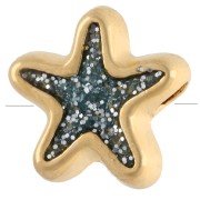 10 mm starfish bead with epoxy resin - Fine gold plated - Glittery blue-grey