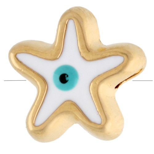 10 mm starfish bead eye pattern with epoxy resin - Fine gold plated - White