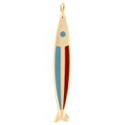 Fish pendant 58x9 mm with epoxy resin - Gilded with fine gold - Blue - Red x1