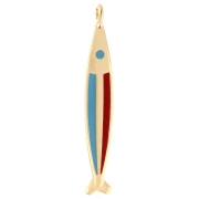 Fish pendant 58x9 mm with epoxy resin - Gilded with fine gold - Blue - Red x1