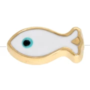 Fish bead 6x13 mm eye pattern - Epoxy resin - Fine gold plated White Blue x 1