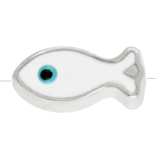 Fish bead 6x13 mm eye pattern - epoxy resin Fine silver plated White Blue x1