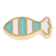 Striped fish bead 7x15 mm with epoxy - Fine gold plated Turquoise Ivory x 1