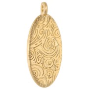 Oval pendant 28.5x12.5 mm with palm tree motif - Gilded with fine gold - Glittery blue-grey