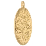 Oval pendant 28.5x12.5 mm with palm tree motif - Gilded with fine gold - Glittery blue-grey