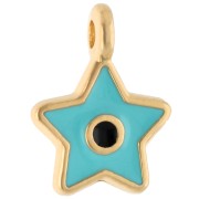 11.5x9 mm star charm with epoxy resin - Fine gold plated - Turquoise - Black