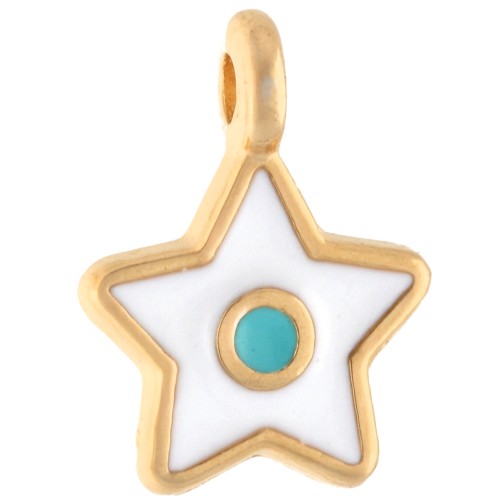 11.5x9 mm star charm with epoxy resin - Fine gold plated - White - Turquoise