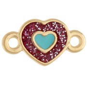 15x8.5mm Heart-Shaped Spacer, Epoxy Resin - Fine gold plated - Pink Glitter - Blue