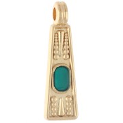 Trapezoid Pendant, 21.5 x 6 mm, with Epoxy Resin - Fine gold plated - Green x1