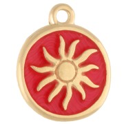 Corail Fluo - Irregular round charm 15 mm - Sun motif - Gilded with fine gold - Fluorescent coral x1 Irregular round charm 15 mm - Sun motif - Gilded with fine gold - Fluorescent coral x1