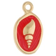 Oval Charm 19x11 mm - Shell motif - Gilded with fine gold - Fluorescent coral x1