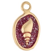 charm - Oval charm 19x11 mm - Shell motif - Gilded with fine gold - Pink glitter x1 Oval charm 19x11 mm - Shell motif - Gilded with fine gold - Pink glitter x1