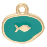 Turquoise Green - Irregular oval charm 13mm - Fish motif - Gilded with fine gold - Turquoise Green Irregular oval charm 13mm - Fish motif - Gilded with fine gold - Turquoise Green