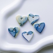 21x23 mm Ceramic Heart Pendant - Blue Marble - White x1