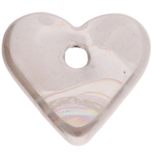 21x23 mm Ceramic Heart Pendant - Marbled Ivory x1