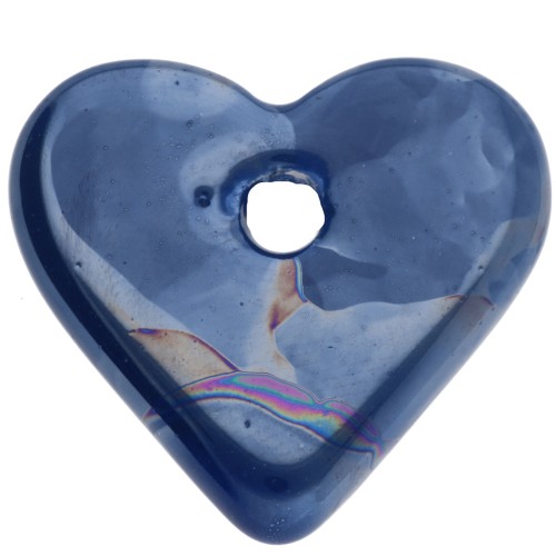 21x23 mm Ceramic Heart Pendant - Dark Blue Marbled x1