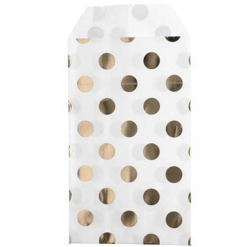 8x13 cm Paper Envelope - Polka Dot Pattern - White - Gold x1