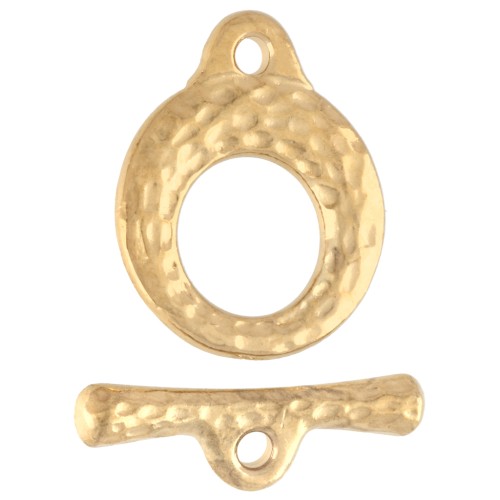 13 mm Hammered Round T-Clasp - Fine gold plated x1
