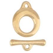 13 mm Hammered Round T-Clasp - Fine gold plated x1