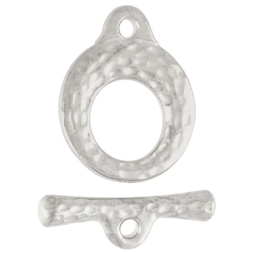 13 mm Hammered Round T-Clasp - Antique fine silver plated x1