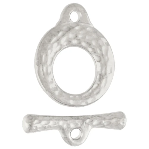 13 mm Hammered Round T-Clasp - Antique fine silver plated x1