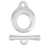 13 mm Hammered Round T-Clasp - Antique fine silver plated x1