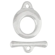 13 mm Hammered Round T-Clasp - Antique fine silver plated x1