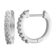 14 mm Thin Round Hoop Earrings with Zirconium Oxides - Fine silver plated x2