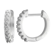 14 mm Thin Round Hoop Earrings with Zirconium Oxides - Fine silver plated x2