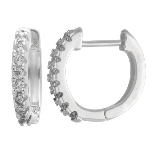 14 mm Thin Round Hoop Earrings with Zirconium Oxides - Fine silver plated x2